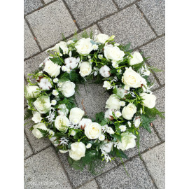 Aranjament Funerar Bumbac si Trandafiri F85